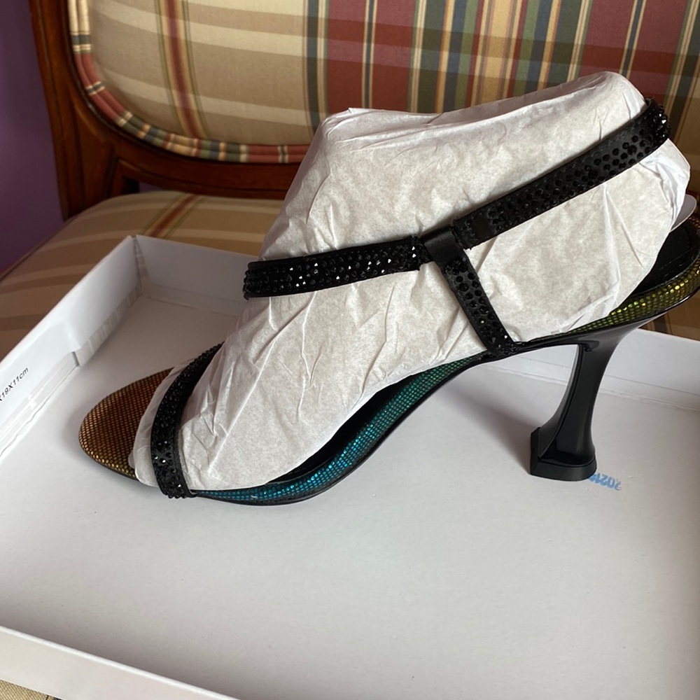 Sandal by 9 West. Multiple  colored and black beaded band
